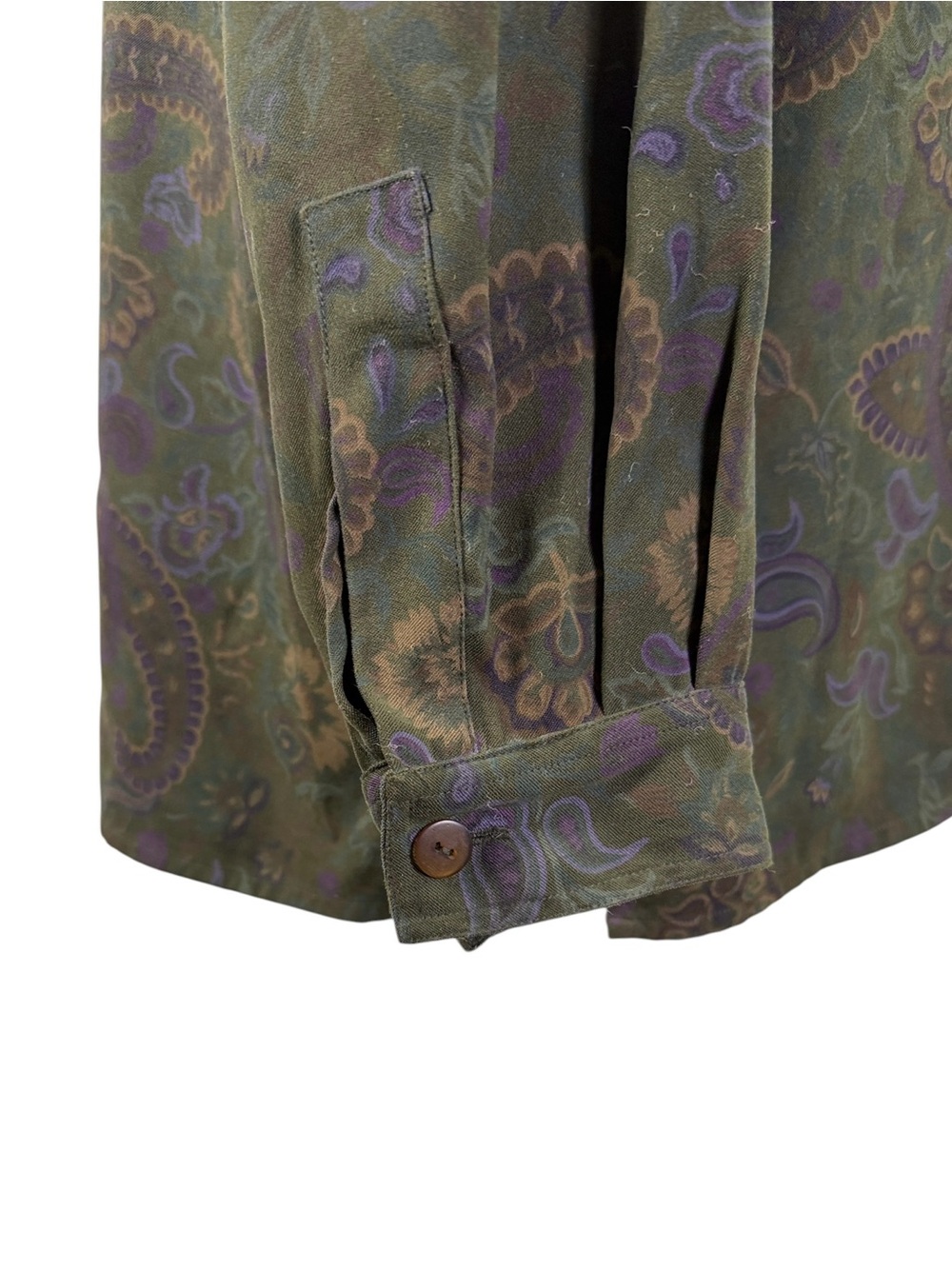 Capacity Olive Green Paisley Button Down Shirt L Oversized Artsy Boho - Picture 6 of 10
